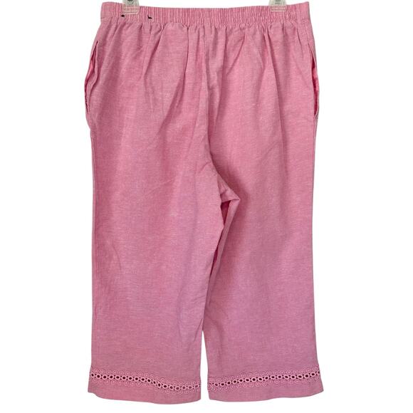 2/$15 Alfred Dunner Garden Party Linen Cropped Pants Pink Eyelet Size 12P - Picture 5 of 7